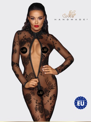 Noir Handmade Long tulle - кружевной комбинезон с длинным рукавом и молнией, L (чёрный)