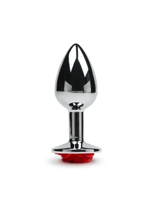 Маленькая серебристая анальная пробка с розочкой - Пикантные Штучки, 6 см (красный) 