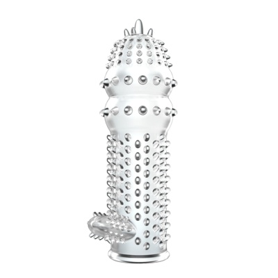 Baile Penis Sleeve - прозрачная насадка на пенис с шипами и стимулятором клитора, 14.2 см (прозрачный) 