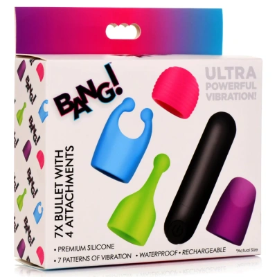 Bang! - вибропуля с 4 насадками, 7.6х2 см 