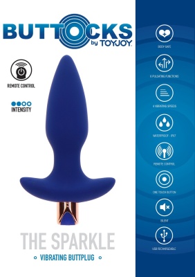 Toy Joy The Sparkle Buttplug - анальная вибропробка с дистанционным управлением, 13.5х3.5 см (синий)