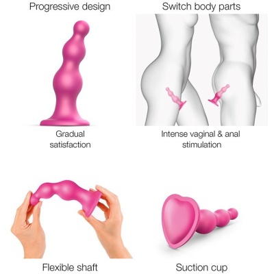 Strap-On-Me Dildo Plug Beads Framboise Metallic S - Фаллоимитатор, 12,8 см (розовый) 