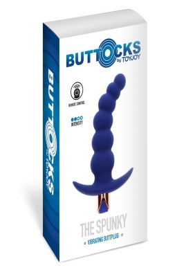 Toy Joy The Spunky Buttplug - анальная виброёлочка с дистанционным управлением, 13.5х3.1 см (синий)