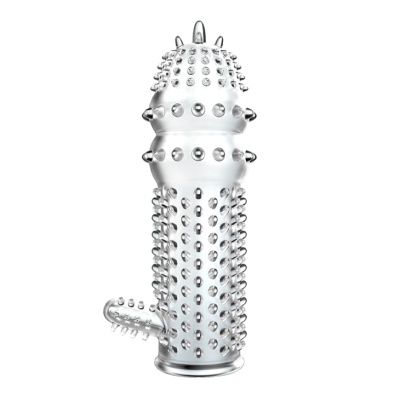 Baile Penis Sleeve - прозрачная насадка на пенис с шипами и стимулятором клитора, 14.2 см (прозрачный) 