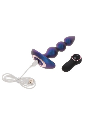 Toy Joy The Bold Beaded Vibr Anal Plug - анальная виброёлочка с дистанционным управлением, 16х3.7 см (синий)