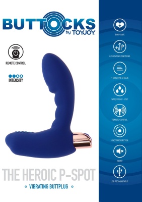 Toy Joy The Heroic P-Spot Buttplug вибромассажер простаты с дистанционным управлением, 11.5х3 см (синий) 