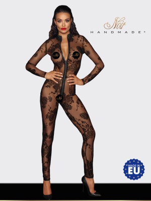 Noir Handmade Long tulle - кружевной комбинезон с длинным рукавом и молнией, L (чёрный)