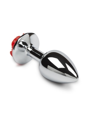 Маленькая серебристая анальная пробка с розочкой - Пикантные Штучки, 6 см (красный) 