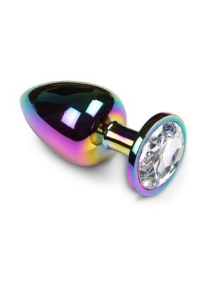 Пикантные штучки - большая яркая анальная пробка с кристаллом, 8х3.5 см (белый) 