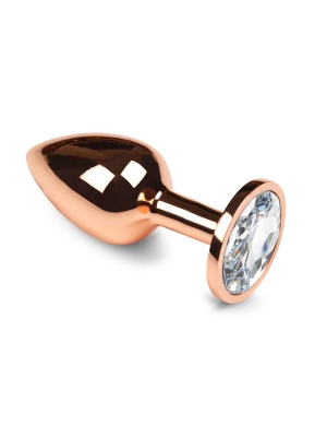 Пикантные штучки - маленькая золотая анальная пробка с кристаллом, 6х2.5 см (белый) 