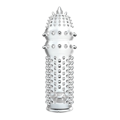 Baile Penis Sleeve - прозрачная насадка на пенис с шипами и стимулятором клитора, 14.2 см (прозрачный) 