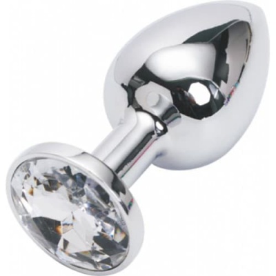 Анальная пробка с кристаллом. Маленькая, серебро 7.5 см (бриллиантовый) 