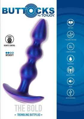 Toy Joy The Bold Beaded Vibr Anal Plug - анальная виброёлочка с дистанционным управлением, 16х3.7 см (синий)